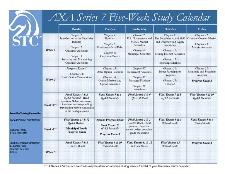 Series 7 Study Calendar
