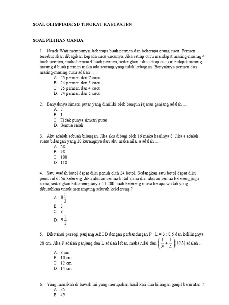 Contoh Soal: Soal Matematika Osn Tingkat Sd