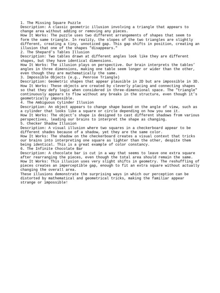 1. the Missing Square Puzzle | PDF | Illusion | Shape