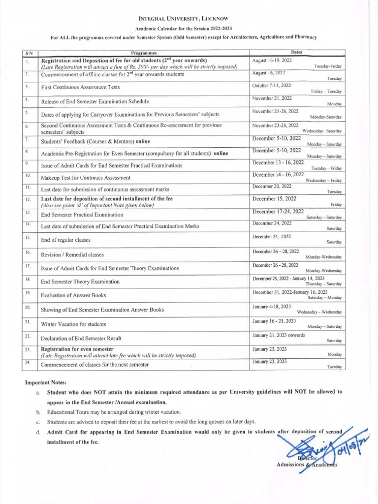 Academic Calendar Old Students Latest PDF