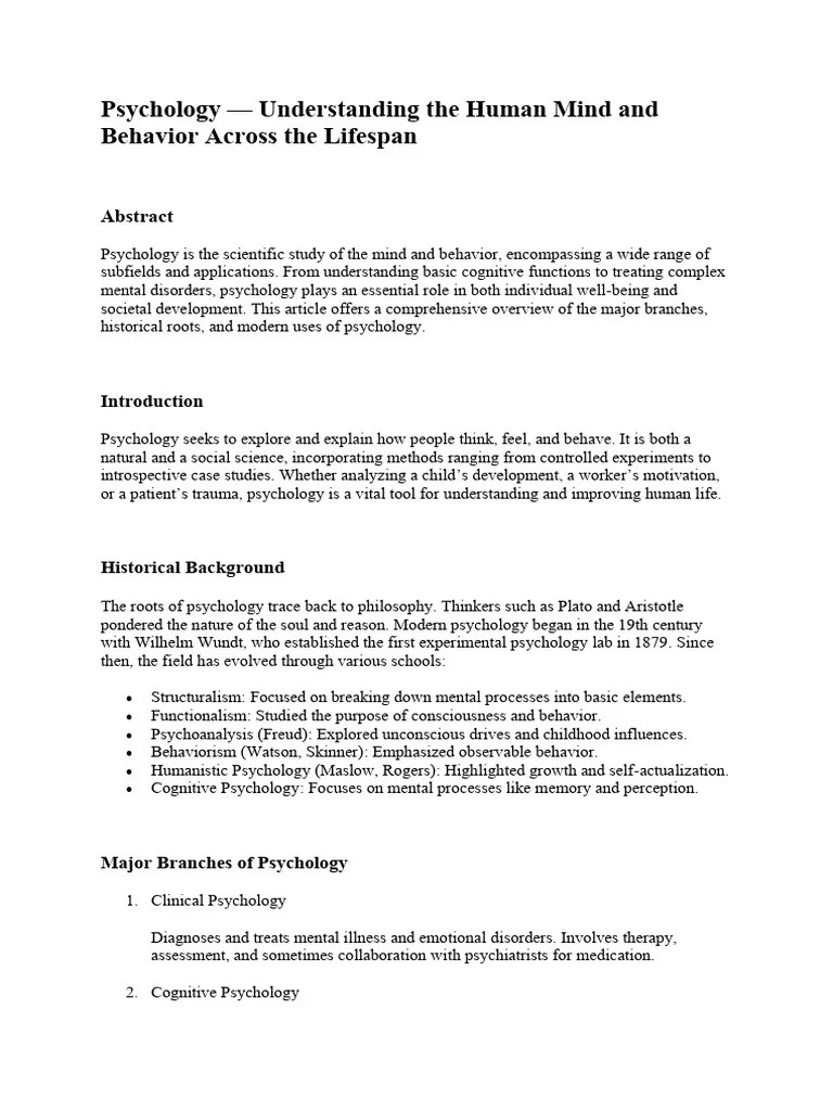 Psychology Understanding The Human Mind and Behavior Across The