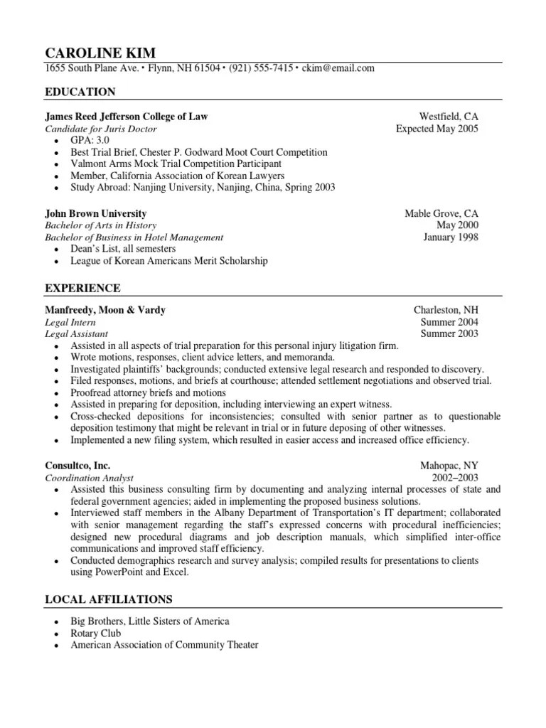 Law Student Resume Sample PDF Deposition (Law) Lawyer