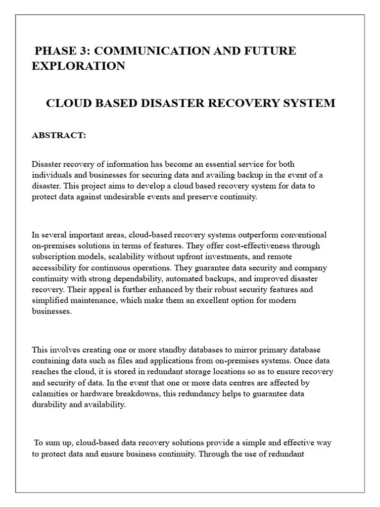 CloudBased Disaster Recovery System PDF Cloud Computing My Sql