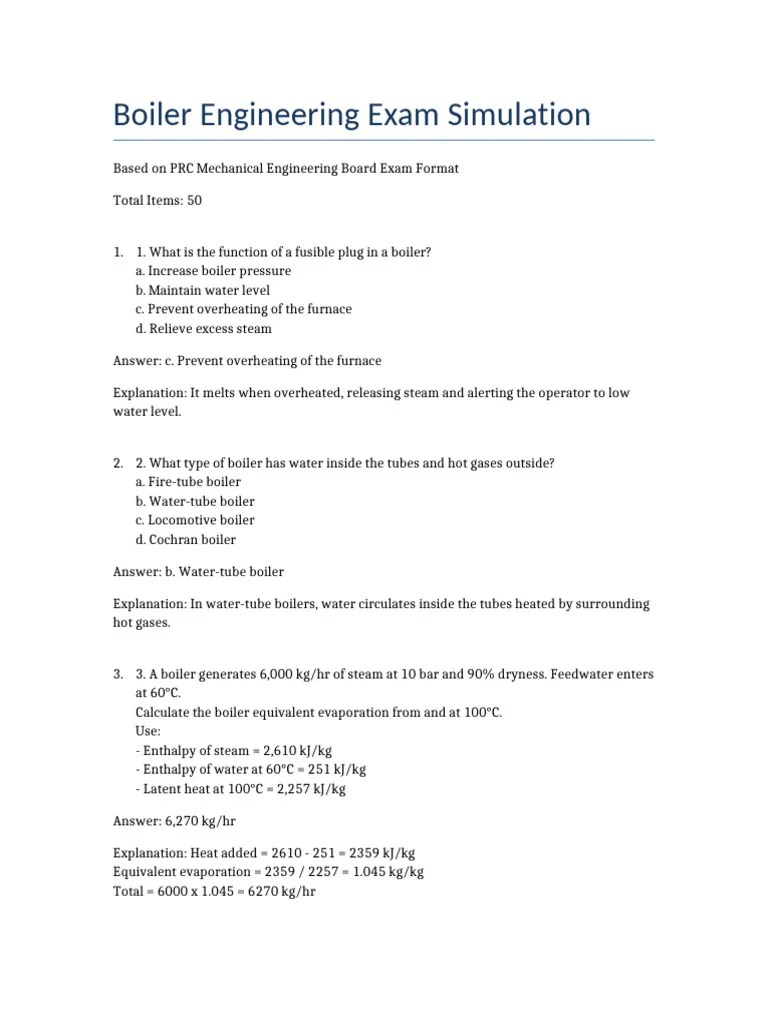 Boiler Engineering Exam Simulation PDF