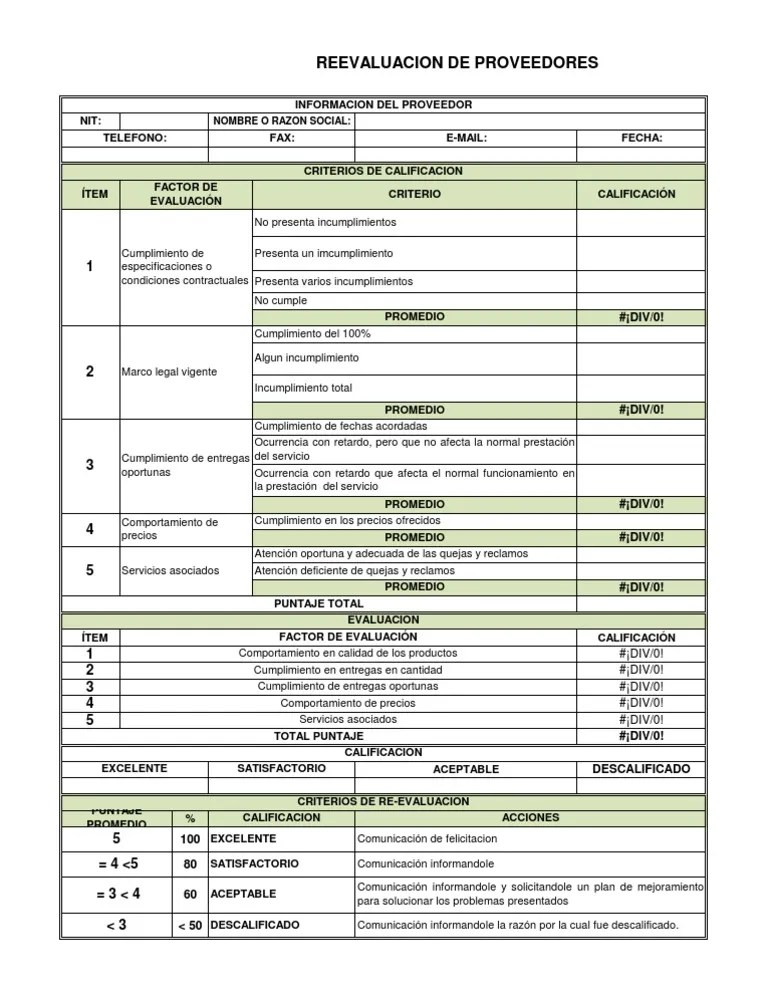 Formato Reevaluacion de Proveedores