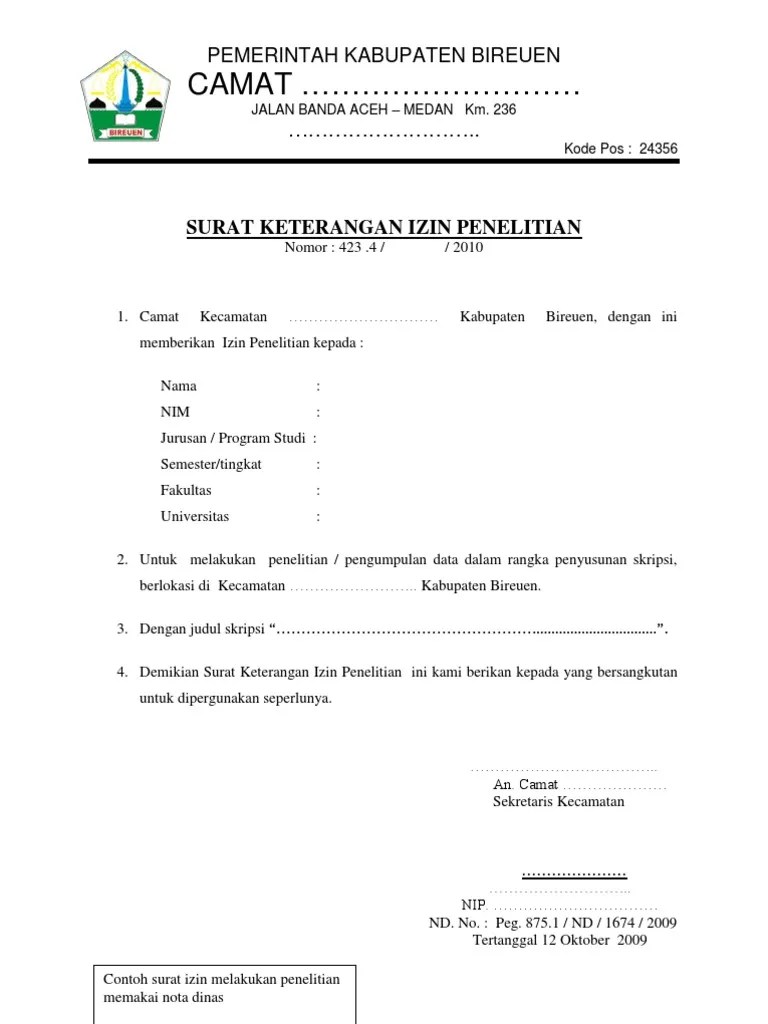 Surat Keterangan Izin Penelitian | Pdf