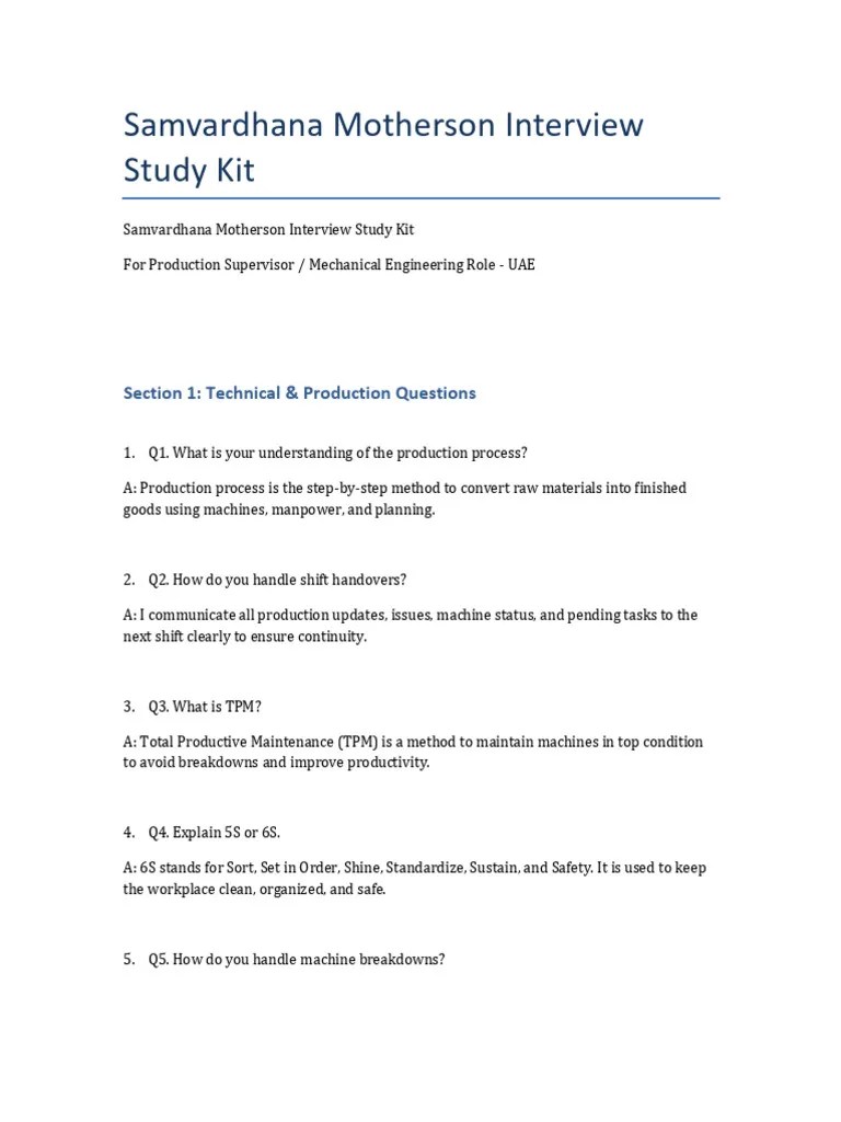 Motherson Interview Guide for Freshers PDF Engineering Tolerance