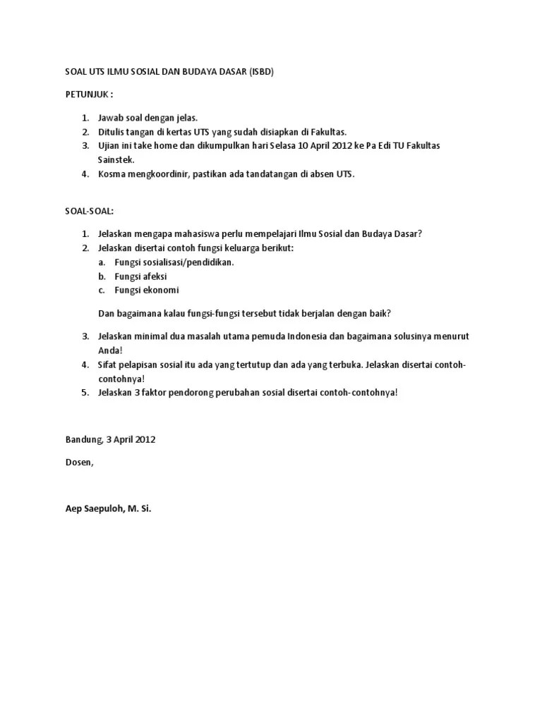 Soal Uts Ilmus Sosial Dan Budaya Dasar | PDF