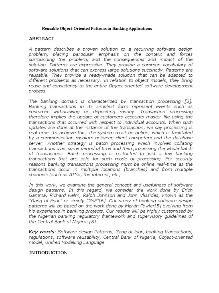 Reusable ObjectOriented Patterns in Banking Applications Patrón de