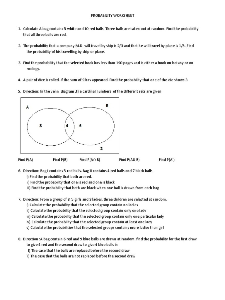 Probability Worksheet | Playing Cards | Probability
