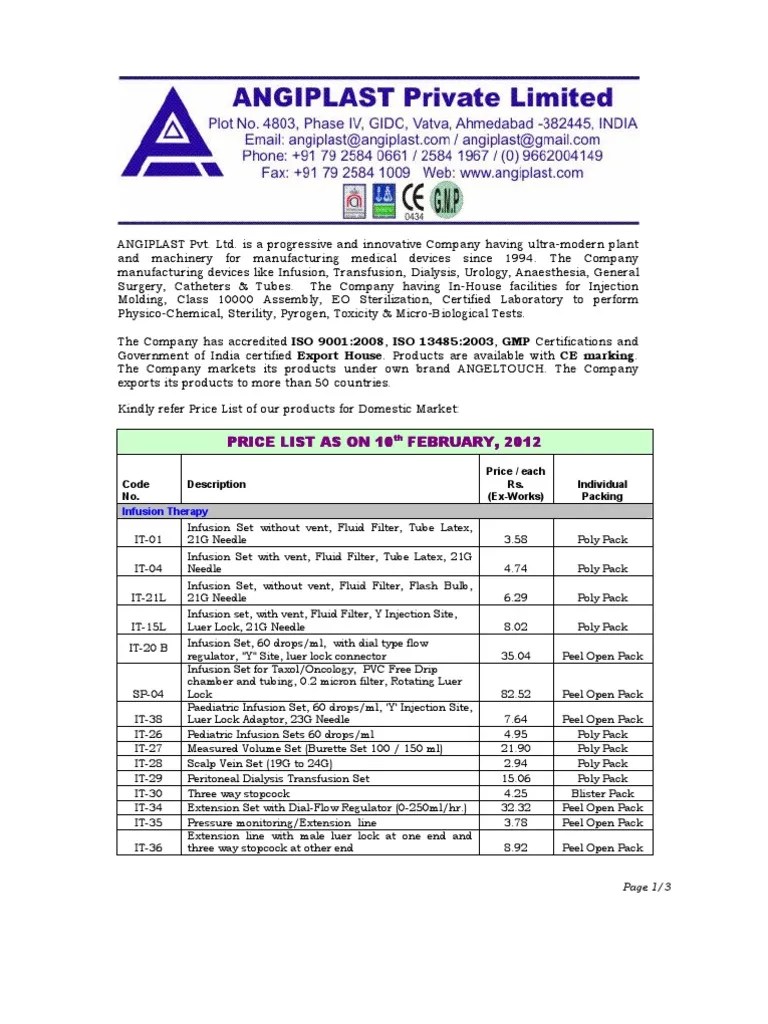 Price List PDF Intravenous Therapy Medical Equipment