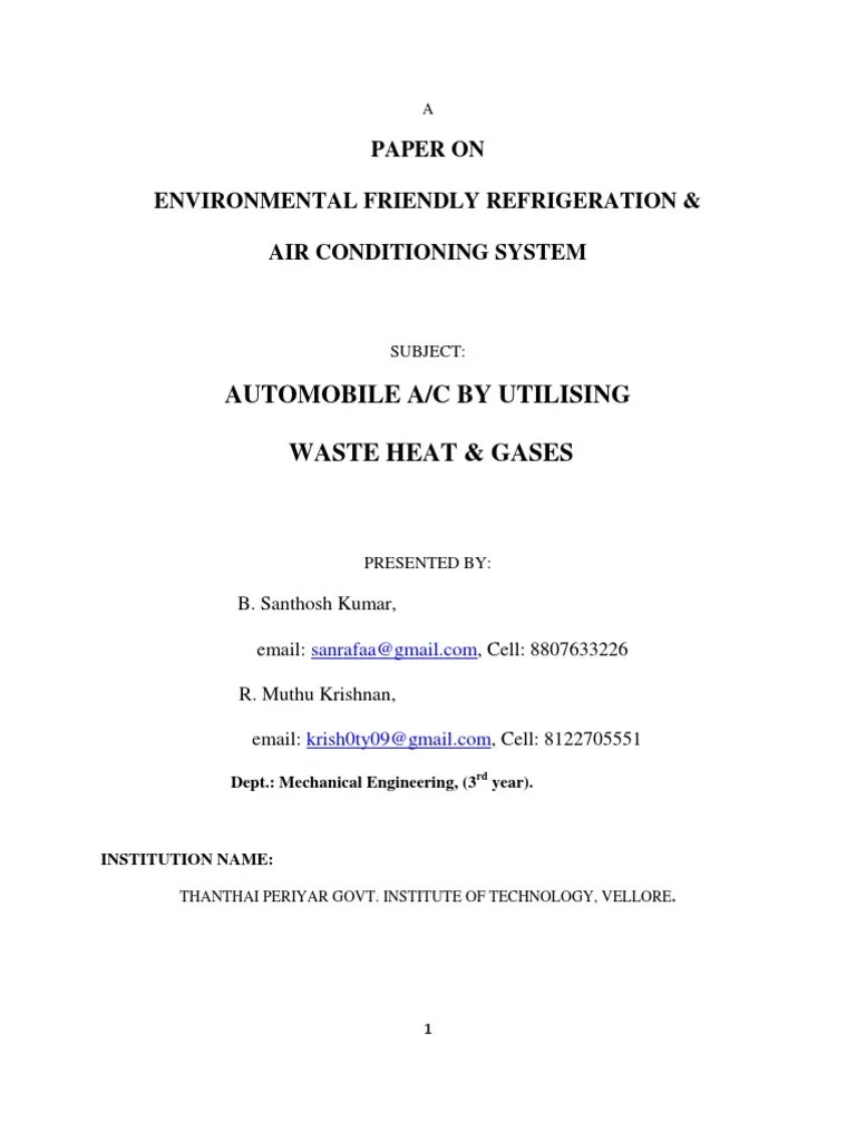 Automobile Air Conditioning System PDF Air Conditioning Hvac