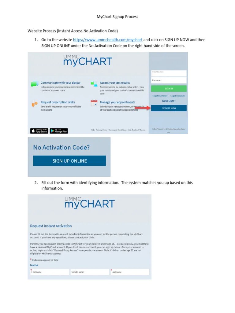 MyChart Signup Process No Activation Code PDF