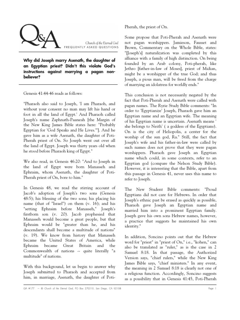 Joseph&Asenath Jacob Book Of Genesis