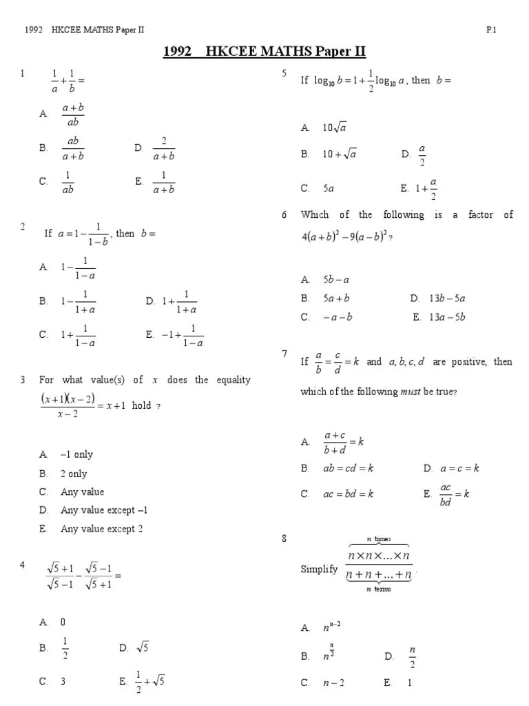 HKCEE Math 1992 Paper 2 Trigonometric Functions Triangle