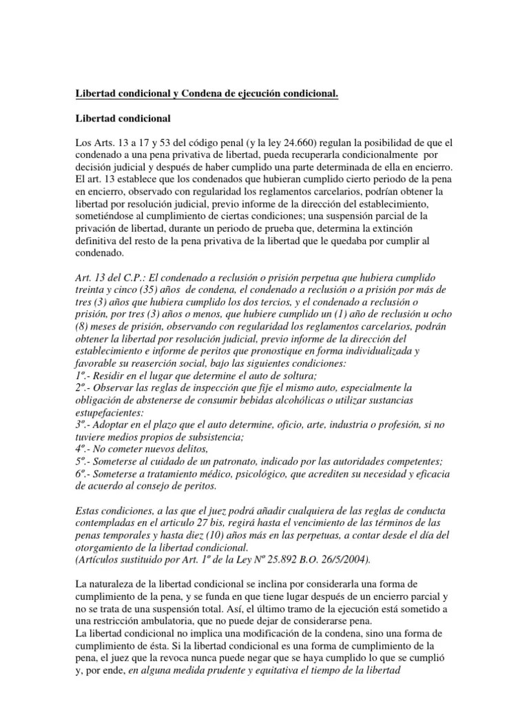 Libertad condicional y Condena de ejecución condicional Castigos