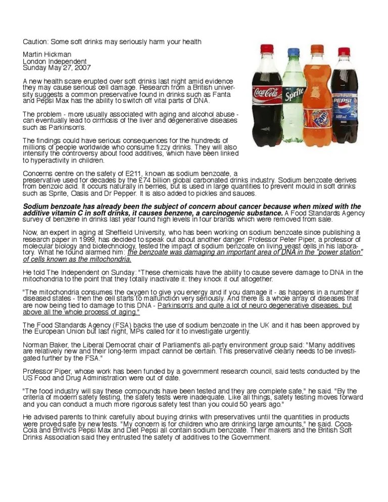 Sodium Benzoate Caution Some Soft Drinks May Seriously Harm Your