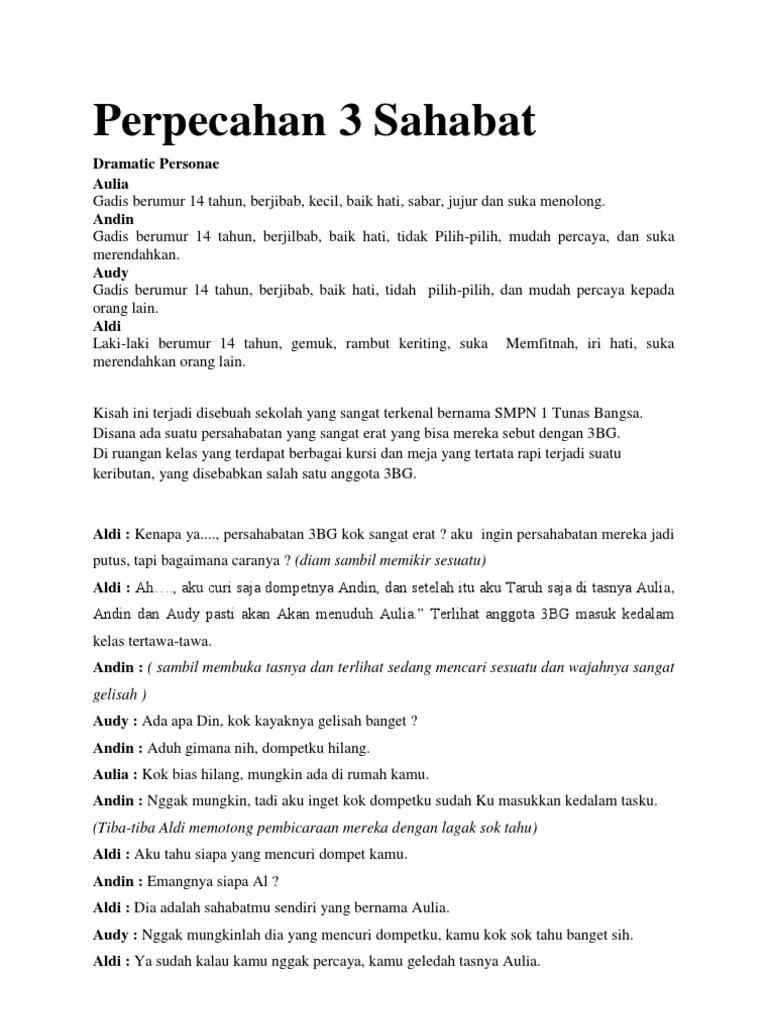 Naskah Drama Perpecahan 3 Sahabat | PDF
