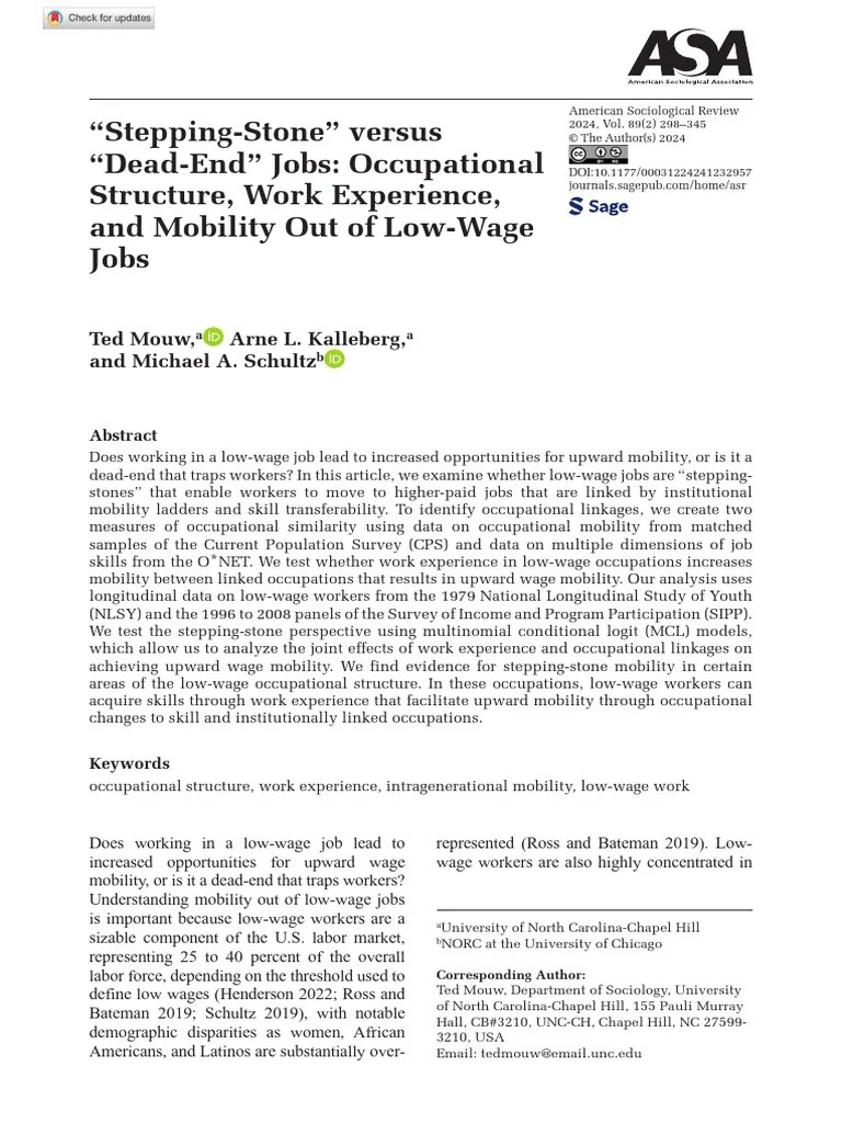 Mouw Et Al 2024 Stepping Stone Versus Dead End Jobs Occupational