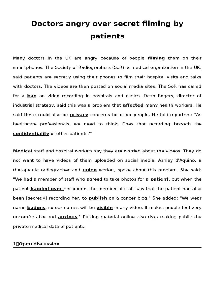Doctors Protest Secret Patient Filming PDF Patient Health Care