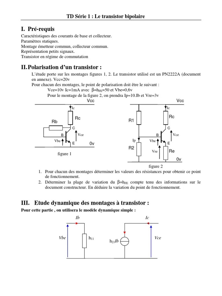 TD 01 Transistors Bipolaires PDF Transistor bipolaire