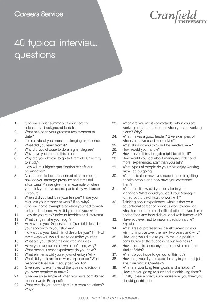 40 Typical Interview Questions.pdf Cognition Psychology & Cognitive