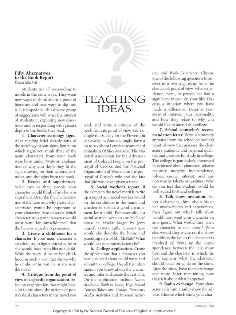 Book Report Ideas PDF Scrapbooking Narration