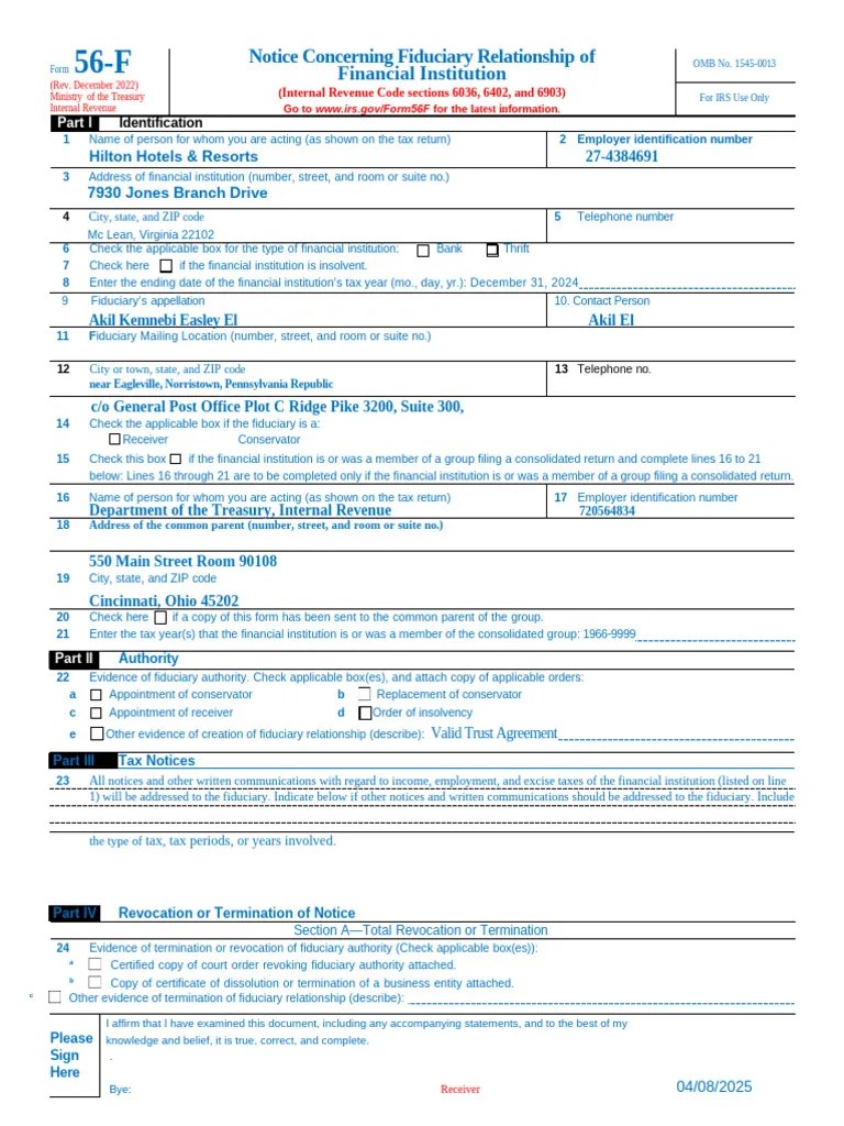 IRS Form 56F Fiduciary Notice Guide PDF Internal Revenue Service(09)