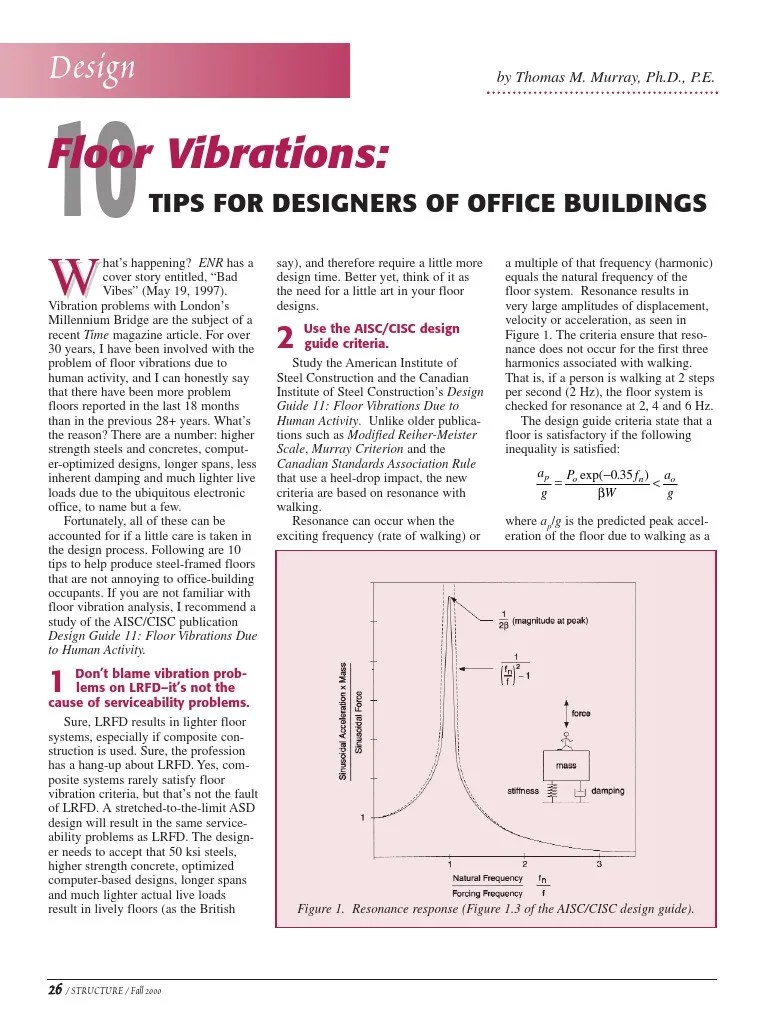 Tips For Designers AISC Design Guide Vibration Resonance