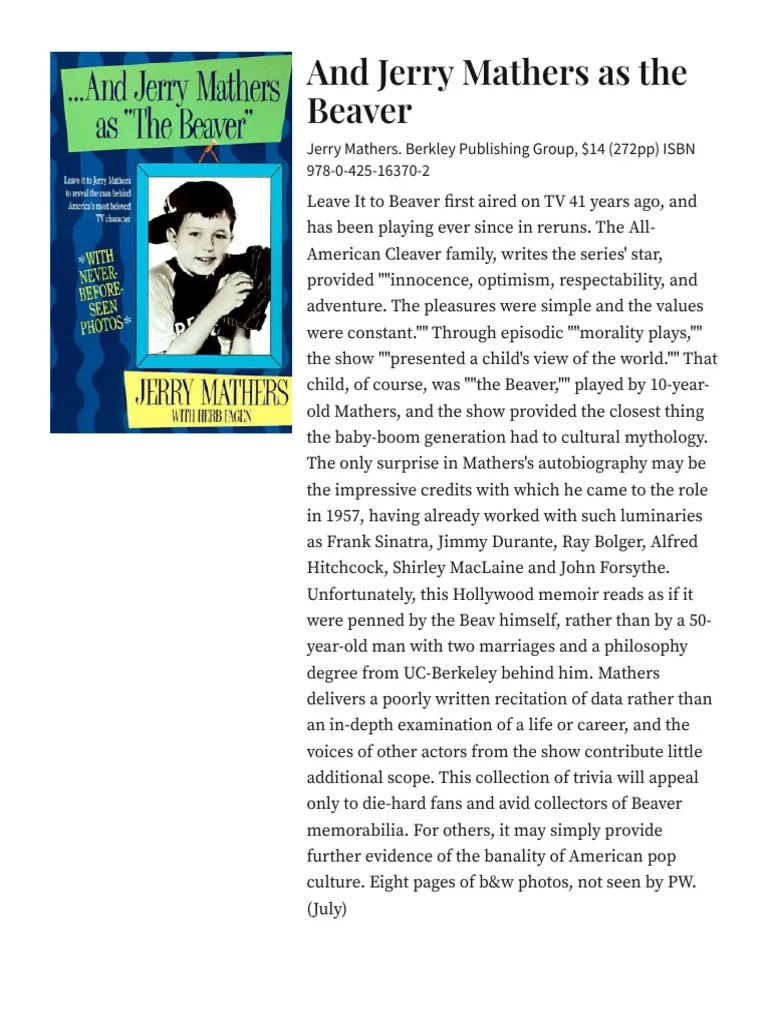 Jerry Mathers A Beaver's Memoir PDF