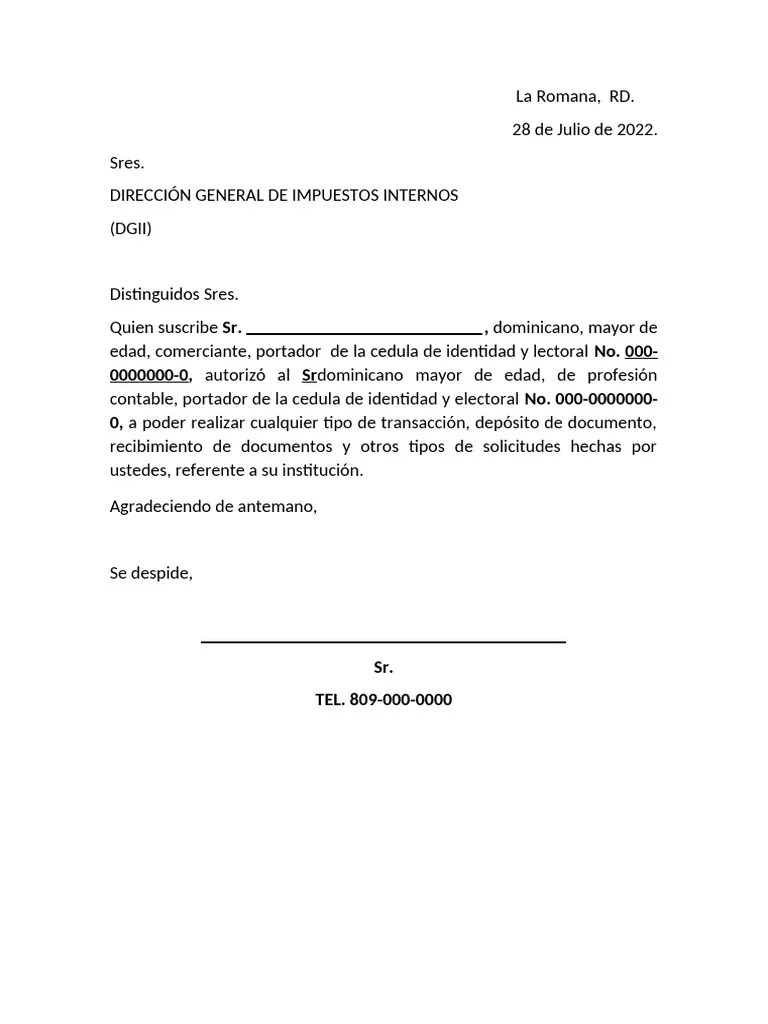 Modelo De Carta A La Dgii Pdf