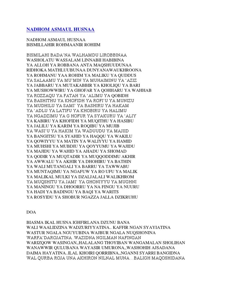 Bismillahi Badana Teks Asmaul Husna Latin / 40+ Trend