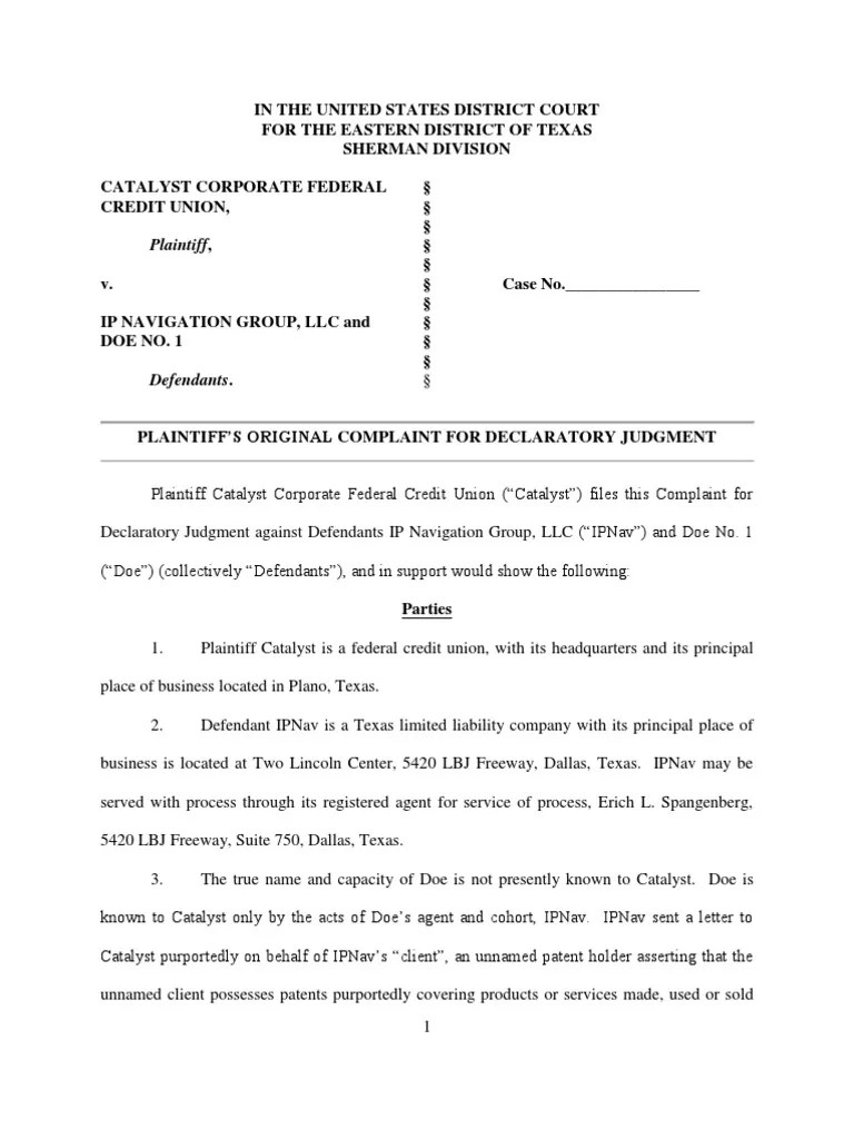Catalyst Corporate Federal Credit Union v. IP Navigation Group et. al