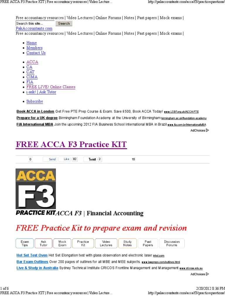 FREE ACCA F3 Practice KIT Free Accountancy Resources