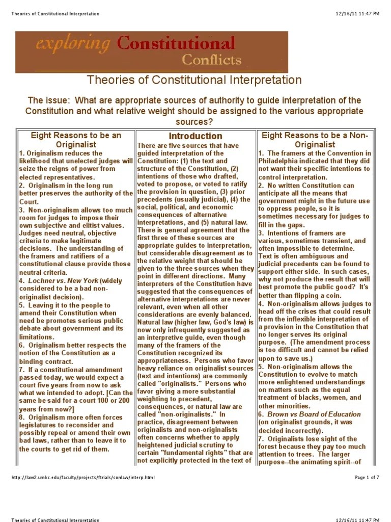 Theories of Constitutional Interpretation United States Constitution