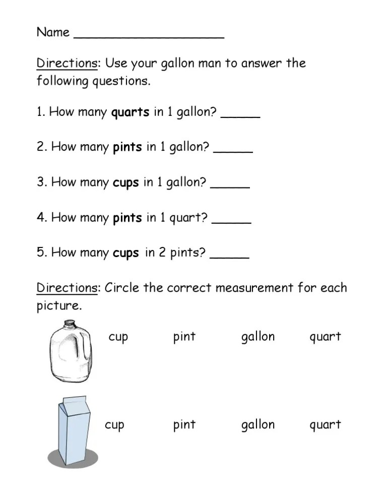 Gallon Man Worksheet