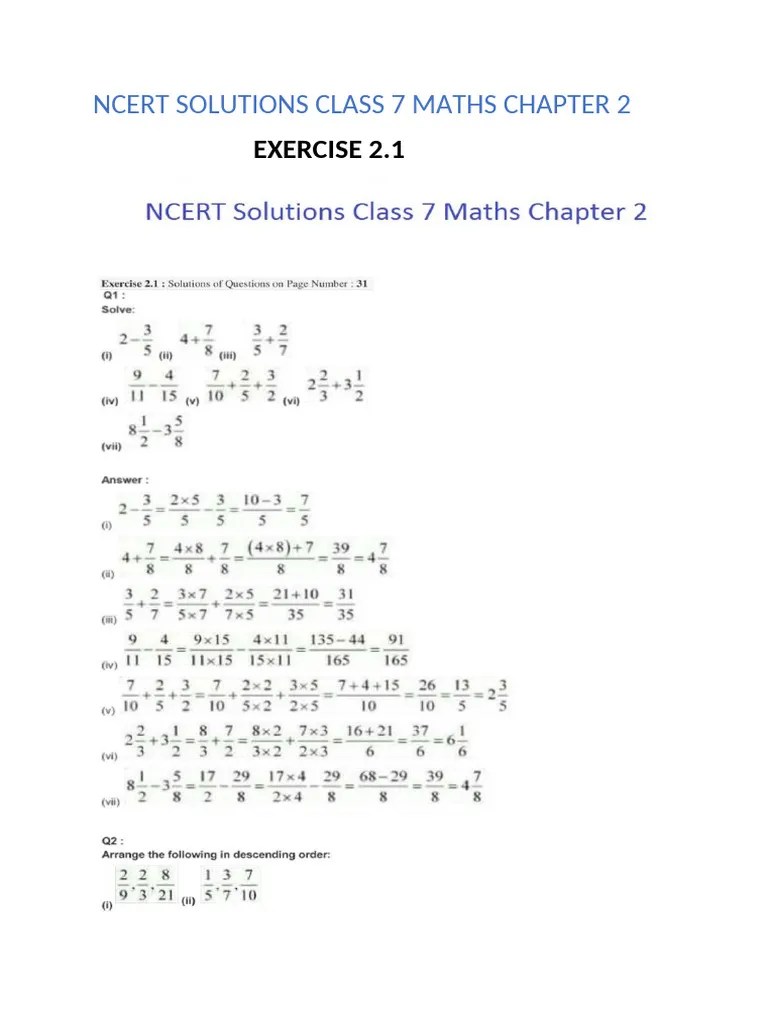 Class 7 Maths Chapter 2 Solutions | PDF