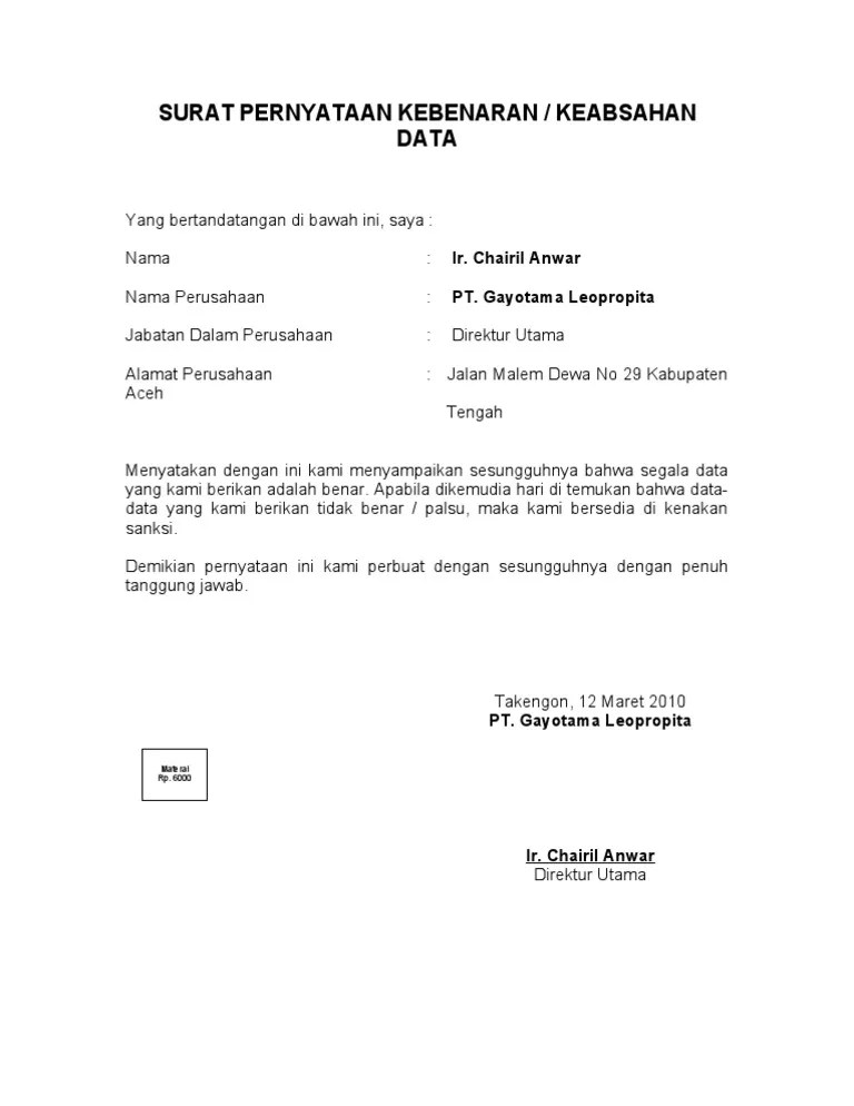 Surat Pernyataan Kebenaran | PDF