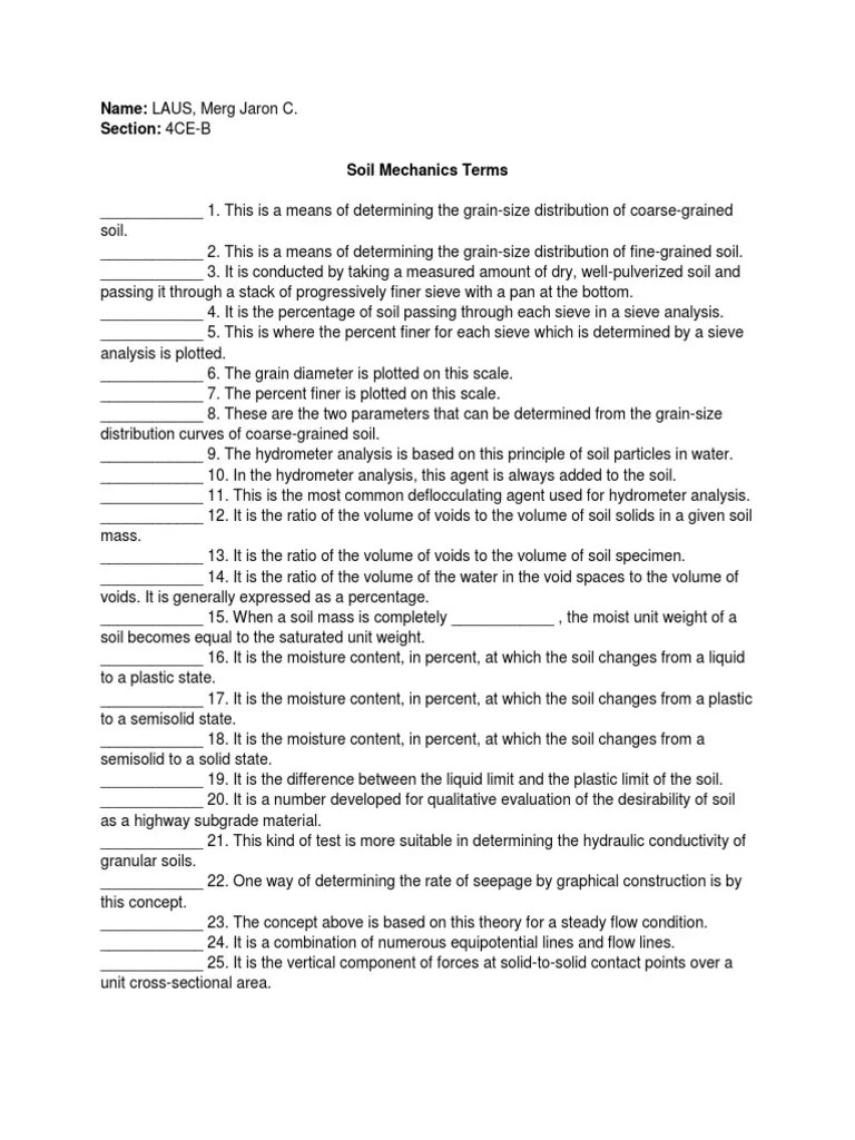 Soil Mechanics Terms Soil Mechanics Soil
