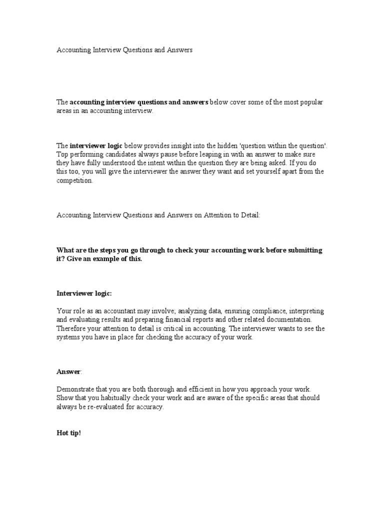 Accounting Interview Questions and Answers Accounts Payable Job