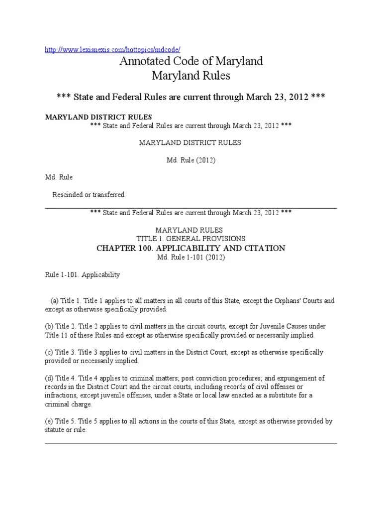 Annotated Maryland Rules 2012 Complete
