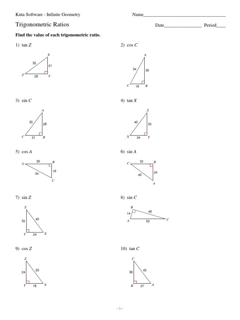 9Trigonometric Ratios Worksheet Trigonometric Functions Sine