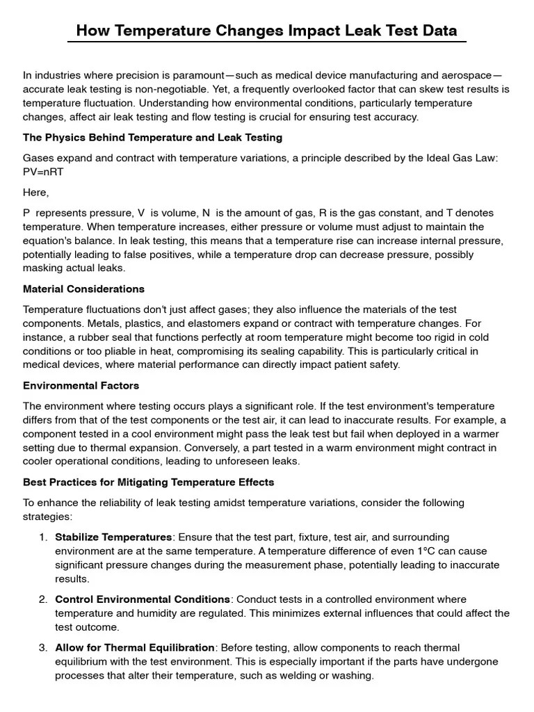 Temperature Compensation in Leak Testing PDF Gases Temperature