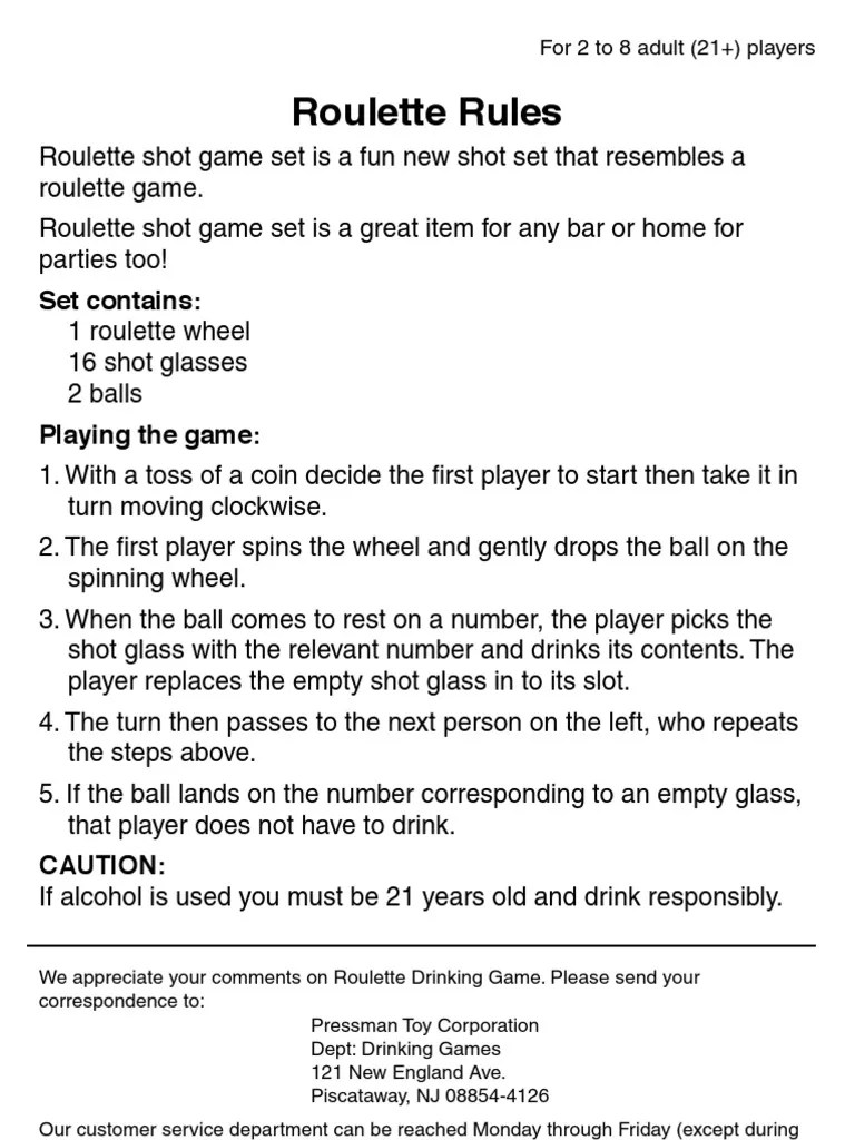 Roulette Drinking Game Rules