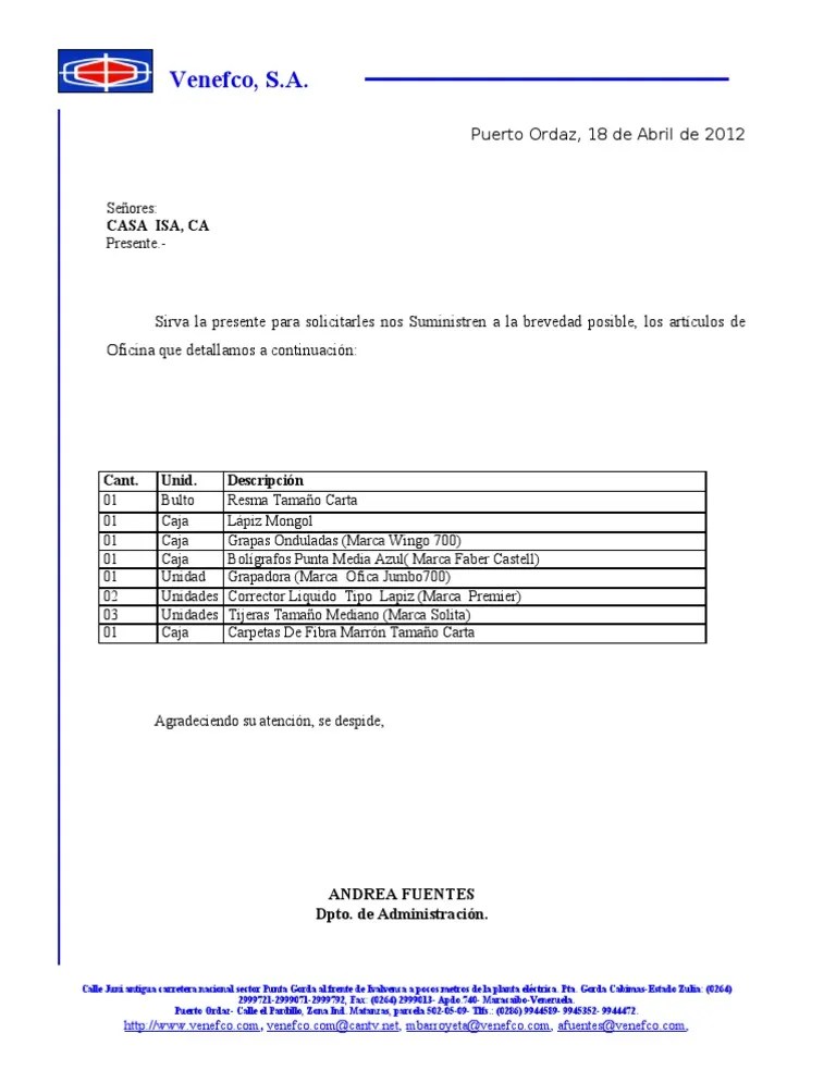 Solicitud de Materiales de Oficina Papelería Equipo de
