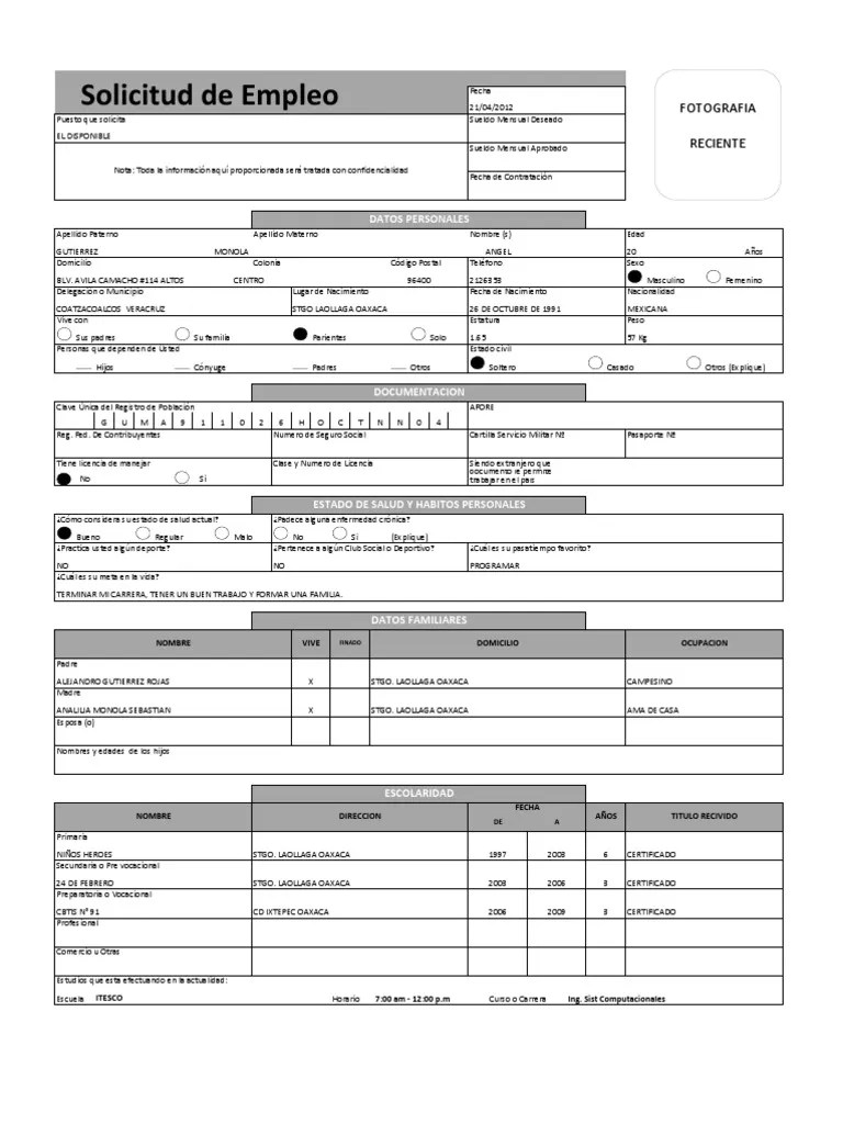 Solicitud de Empleo Llenado Business Tecnología (general)