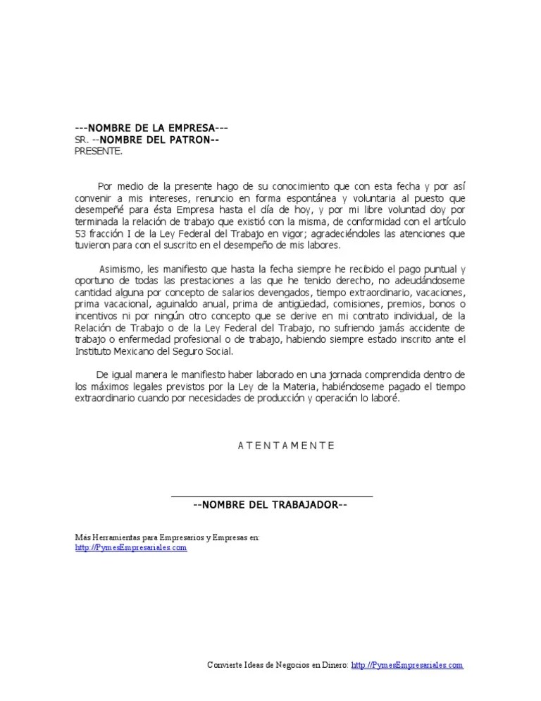 Carta renuncia voluntaria