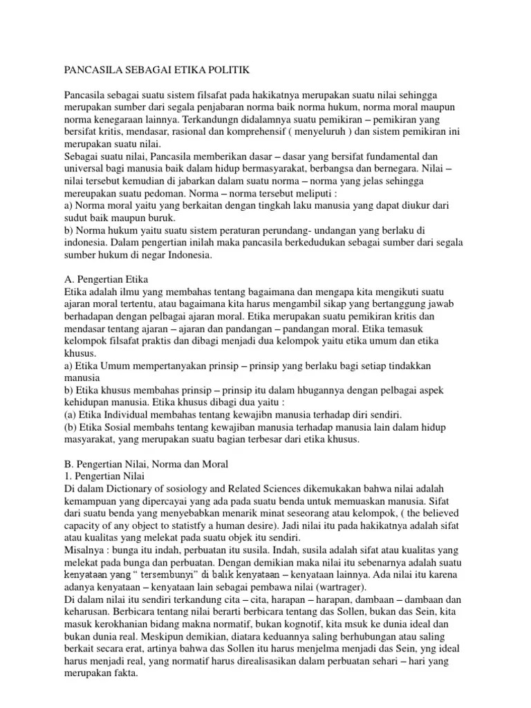 Kumpulan Soal Pancasila Sebagai Etika Politik