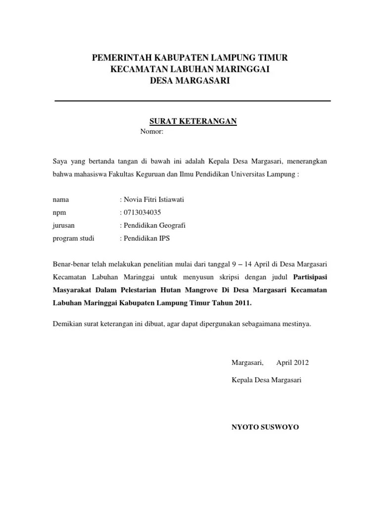 Surat Keterangan Dari Desa | PDF