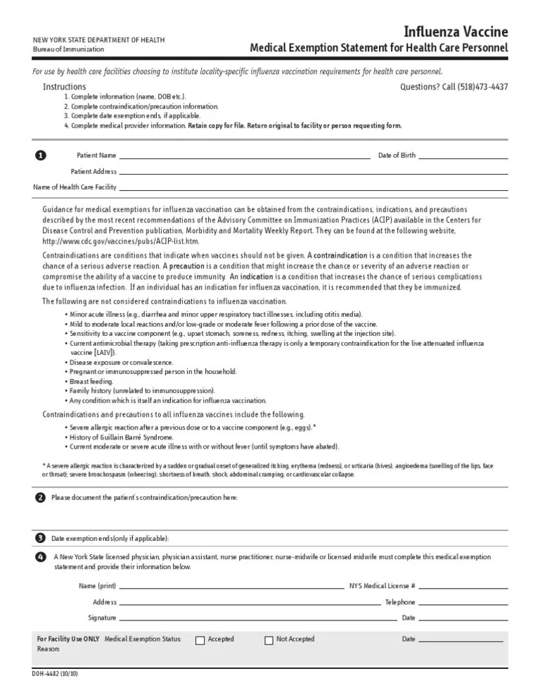 Influenza Vaccine Medical Exemption Form Influenza Vaccine Vaccination